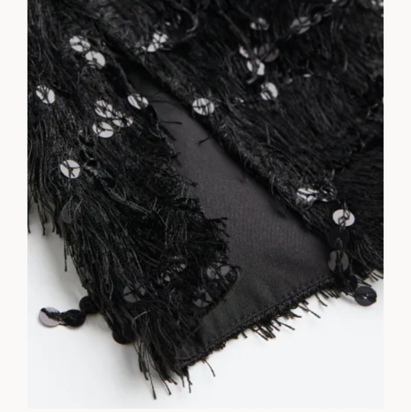 H&M BLACK CROP SEQUIN, MOCK TURTLE NECK , LARGE - Picture 2 of 11